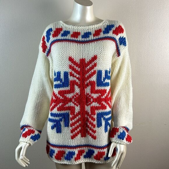 Beautiful hand knitted vintage style sweater size small oversized snow flake - Picture 7 of 9
